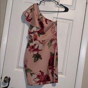 One shoulder floral cocktail dress